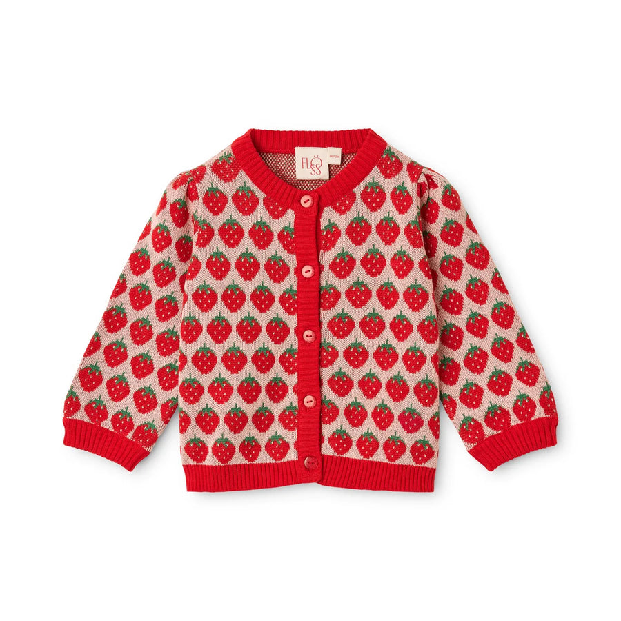 Line Cardigan in Cotone con Fragole -Blossom Pink Berry