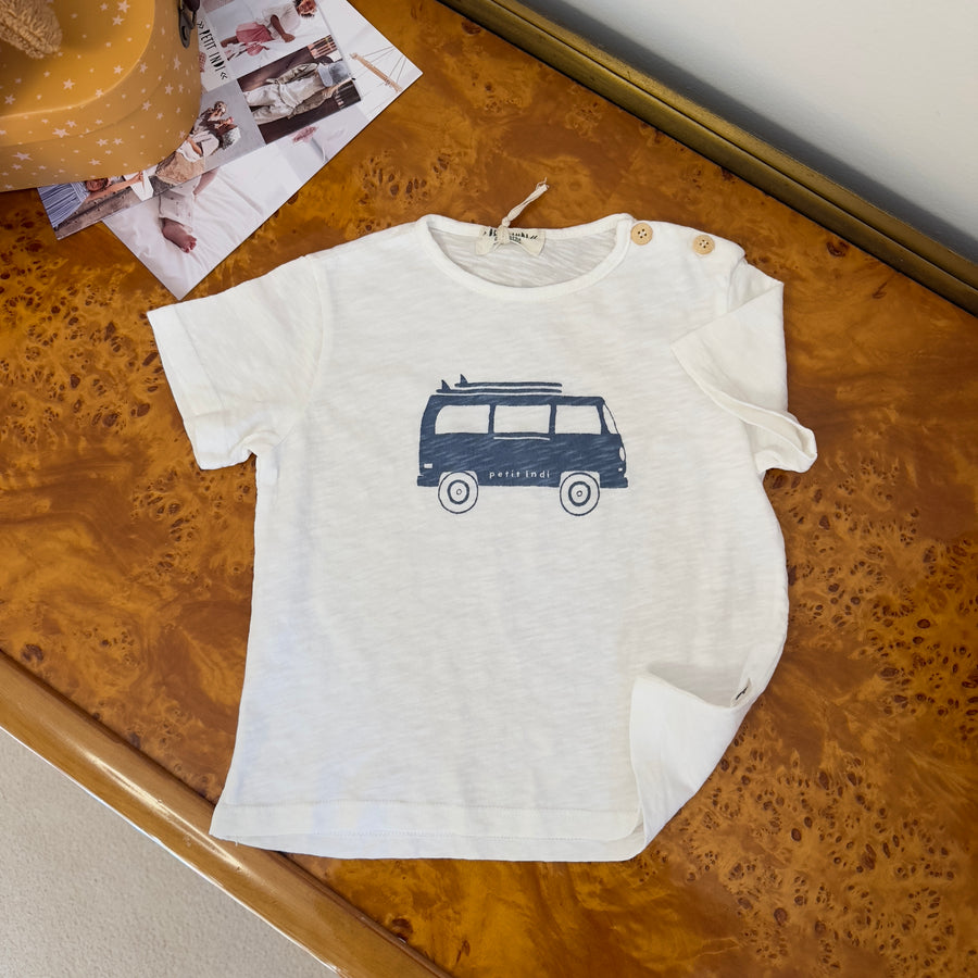 T-shirt in jersey di cotone fiammato color latte -con stampa van blu