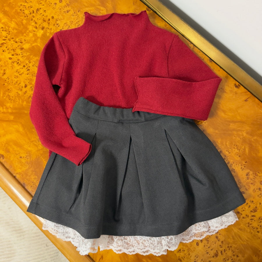 Gonna plissettata grigia con pizzo