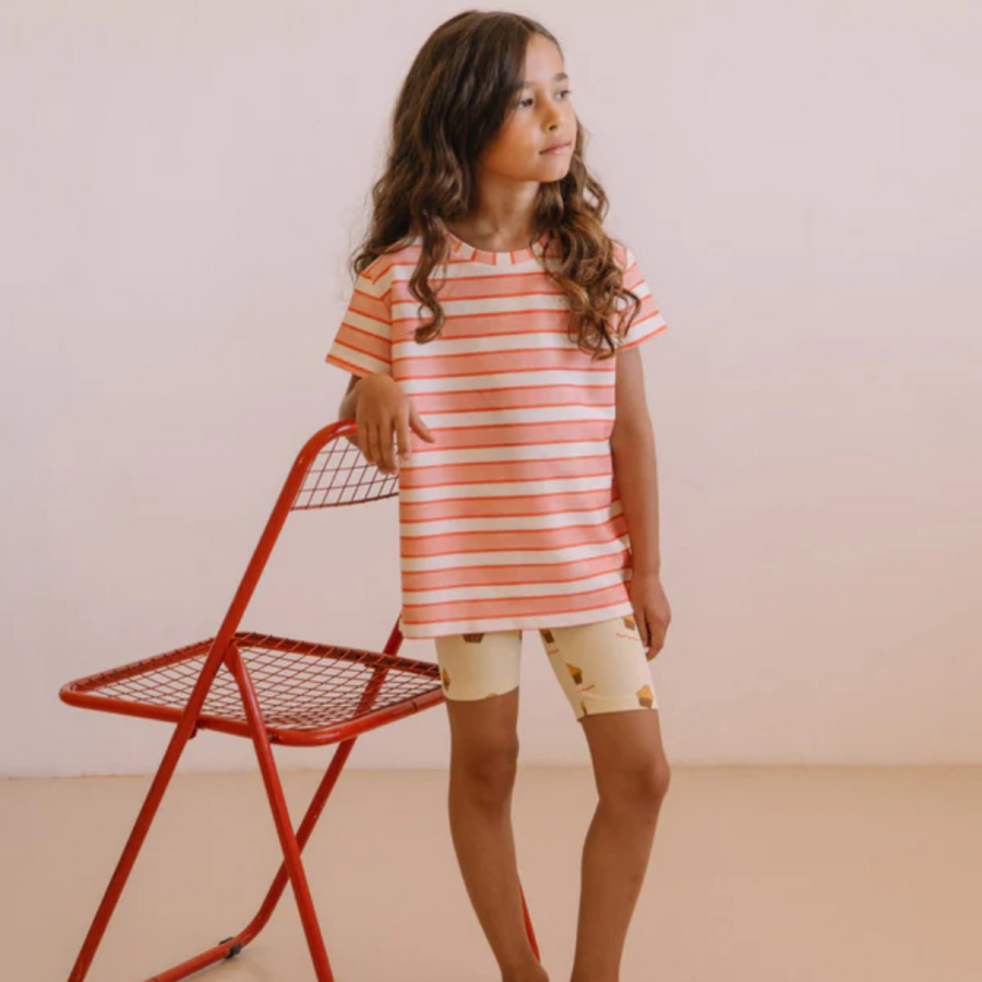 T-shirt Essential Rayures Rose Rouge in jersey di cotone a righe