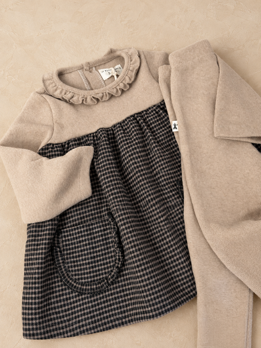Completo abitino vichy e leggings in caldo cotone avena