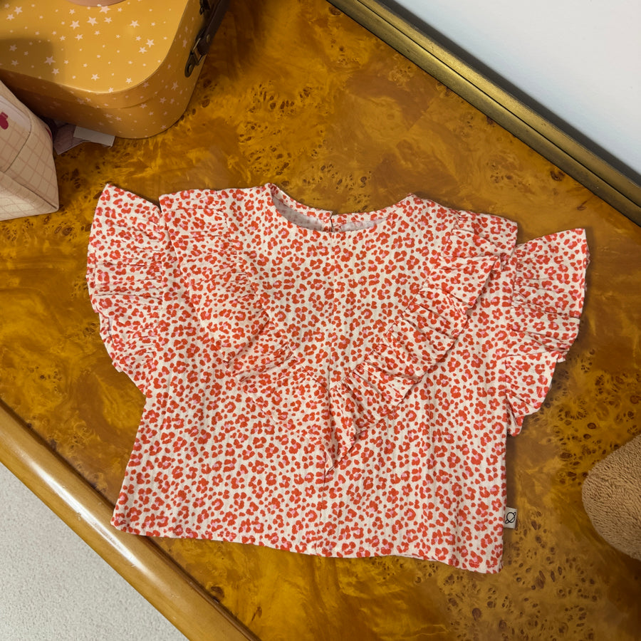 Blusa Duna bambina – cotone morbido, stampa animalier e ruches decorative