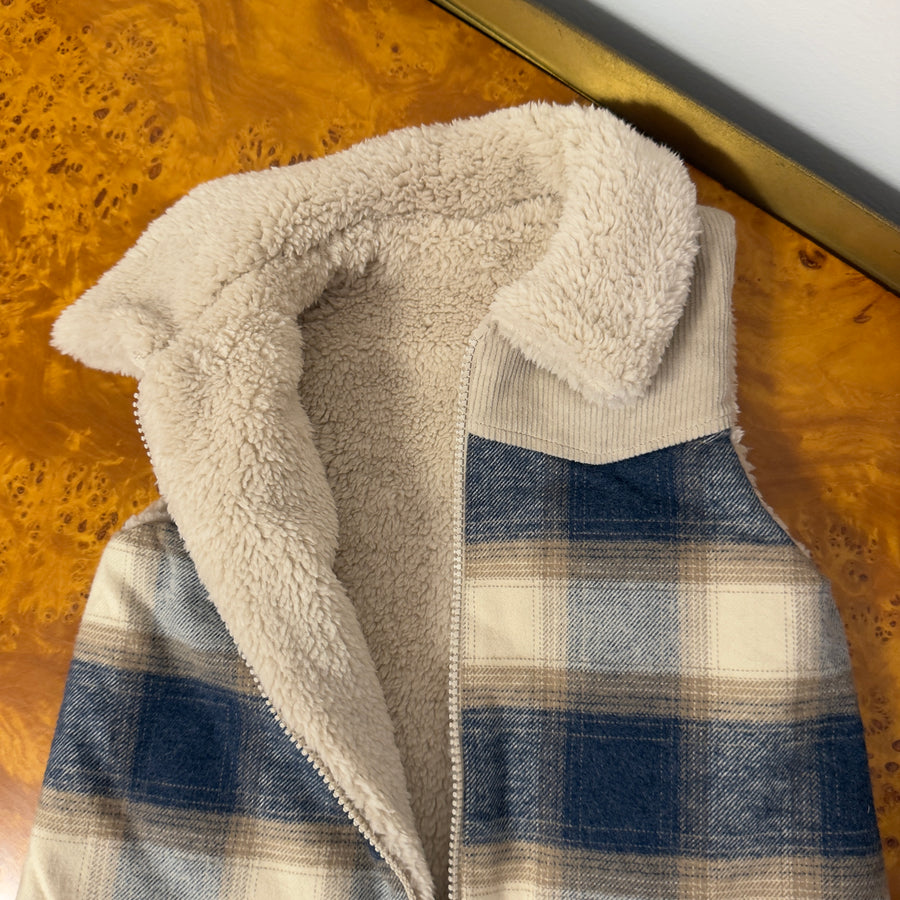 Gilet a quadri navy e avena con teddy