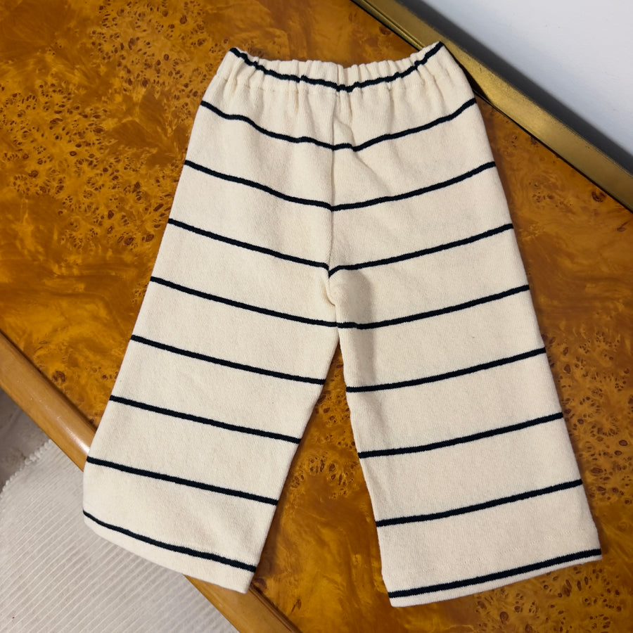 Pantalone in Caldo Cotone a Righe -Avorio/Carbone