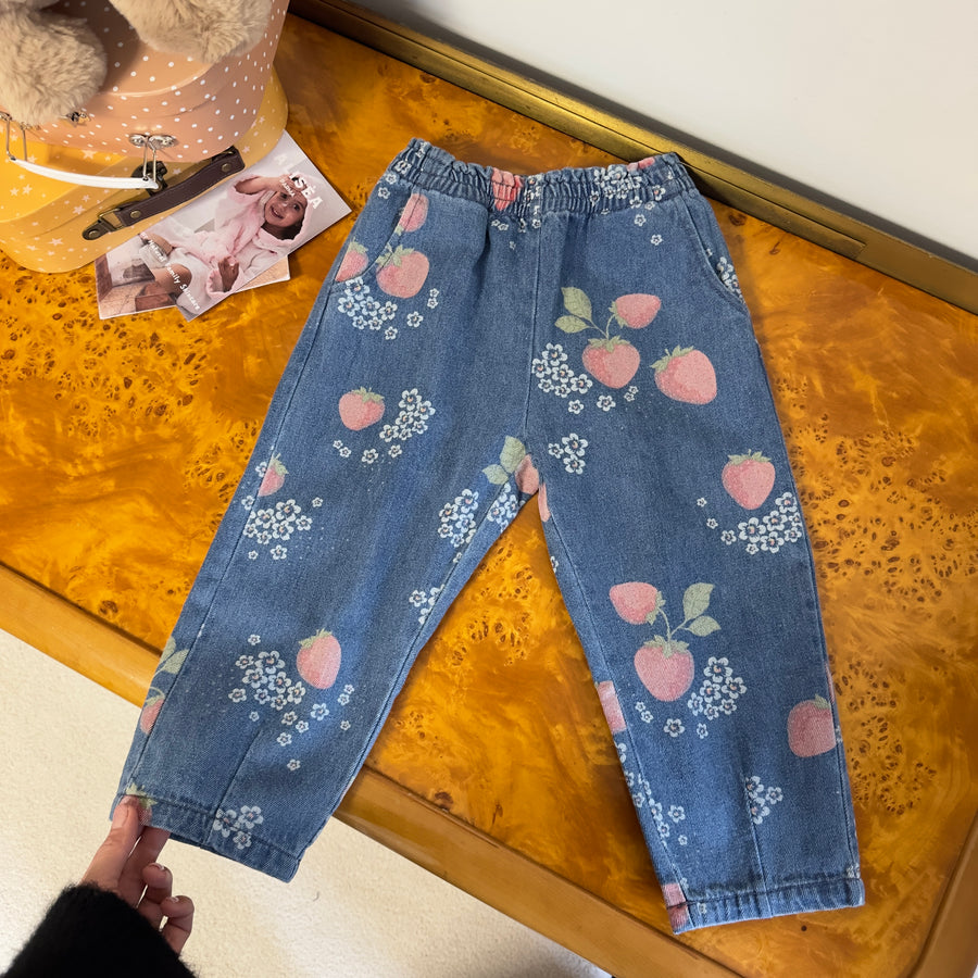 MAGOT FRILL PANTS- pantalone in denim morbidissimo con fragoline