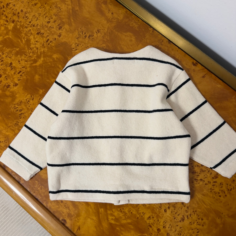 Cardigan in Caldo Cotone a Righe -Avorio/Carbone