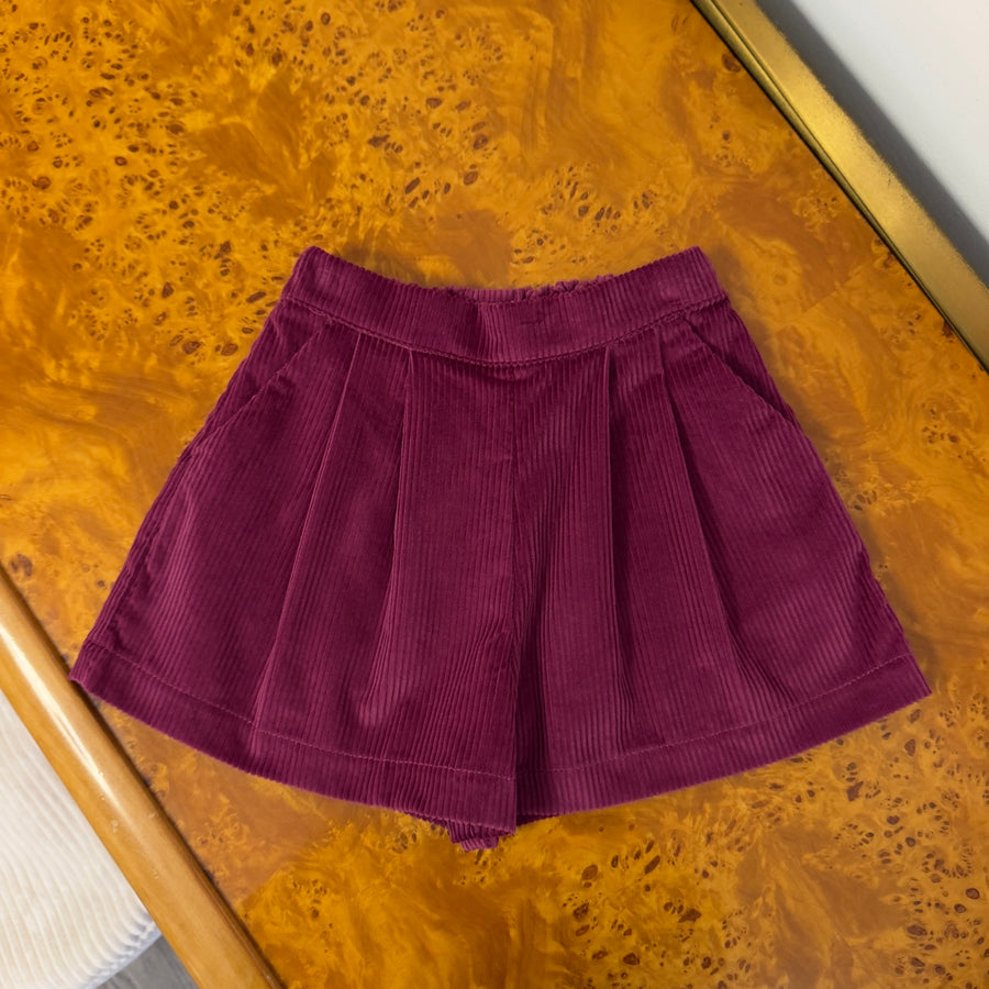 Pantaloncino in Velluto a Coste Larghe -Prugna