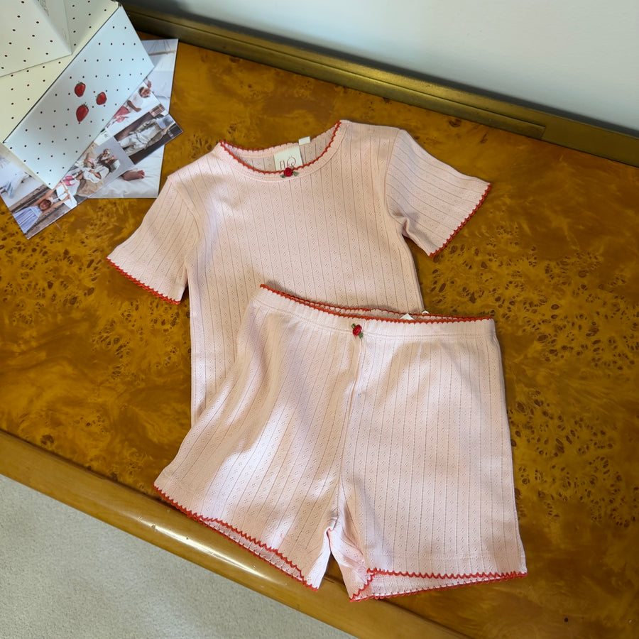 Liva Pointelle Shorts Traforati Soft Rose con Rosellina 3D e Merletto a Contrasto