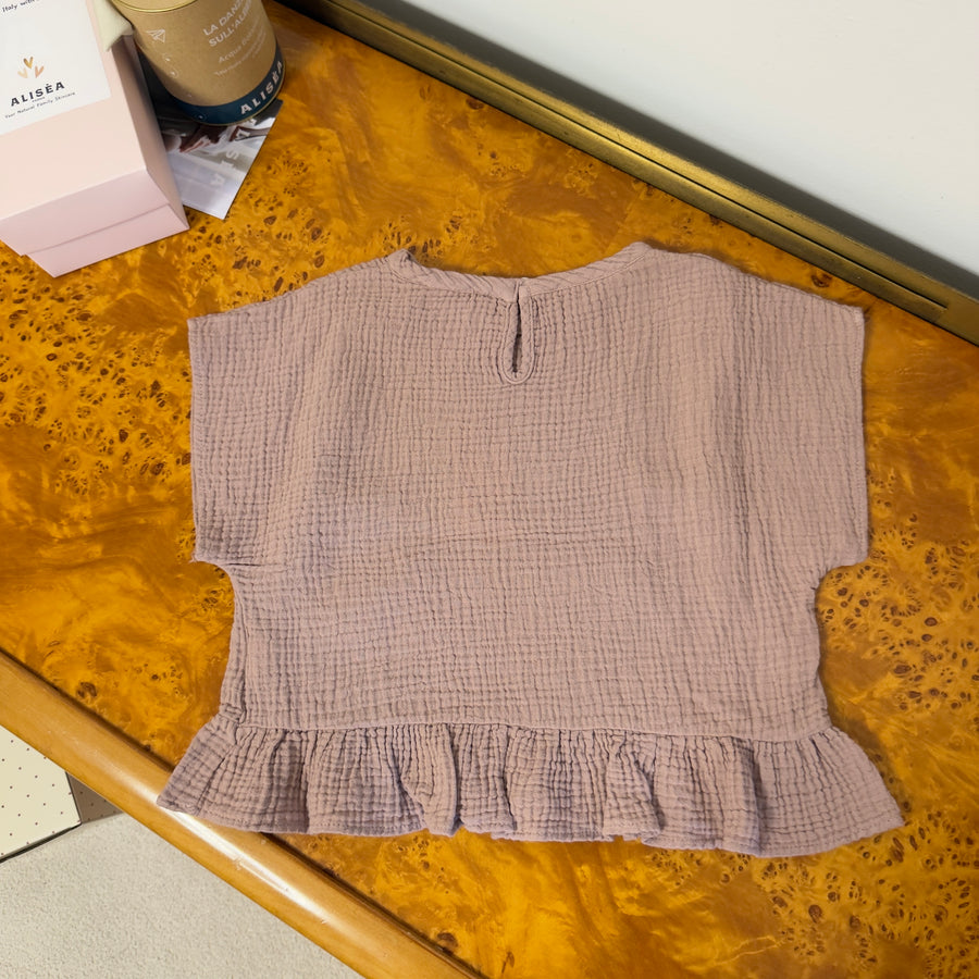 T-shirt scatoletta in mussola di cotone con ruches - cameo rose
