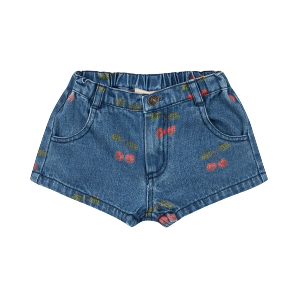 Pantaloncini in denim di cotone organico con ciliegie