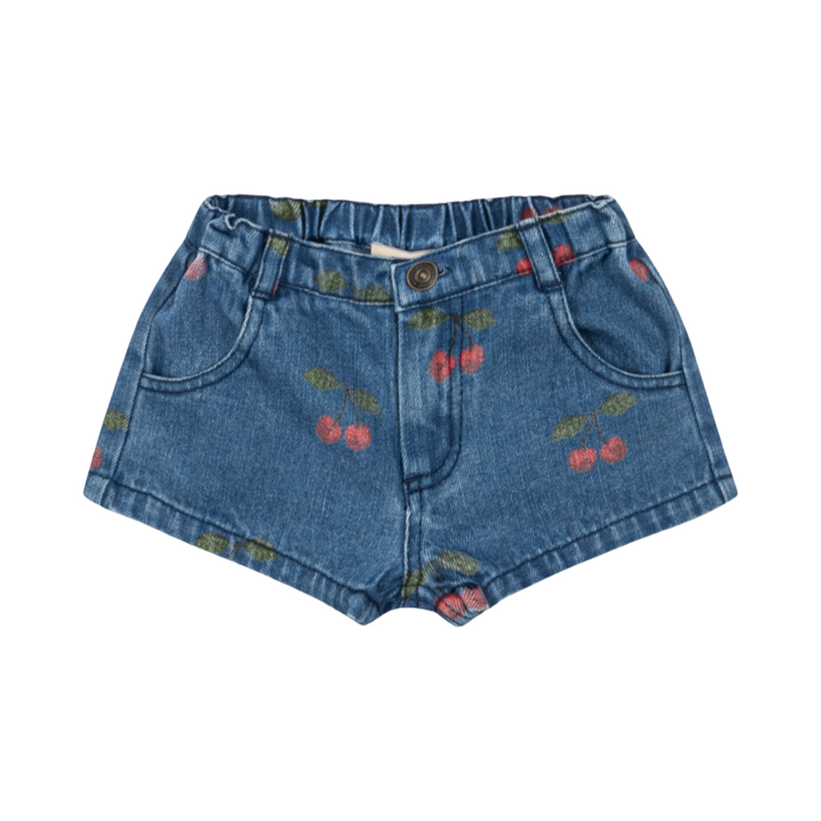 Pantaloncini in denim di cotone organico con ciliegie