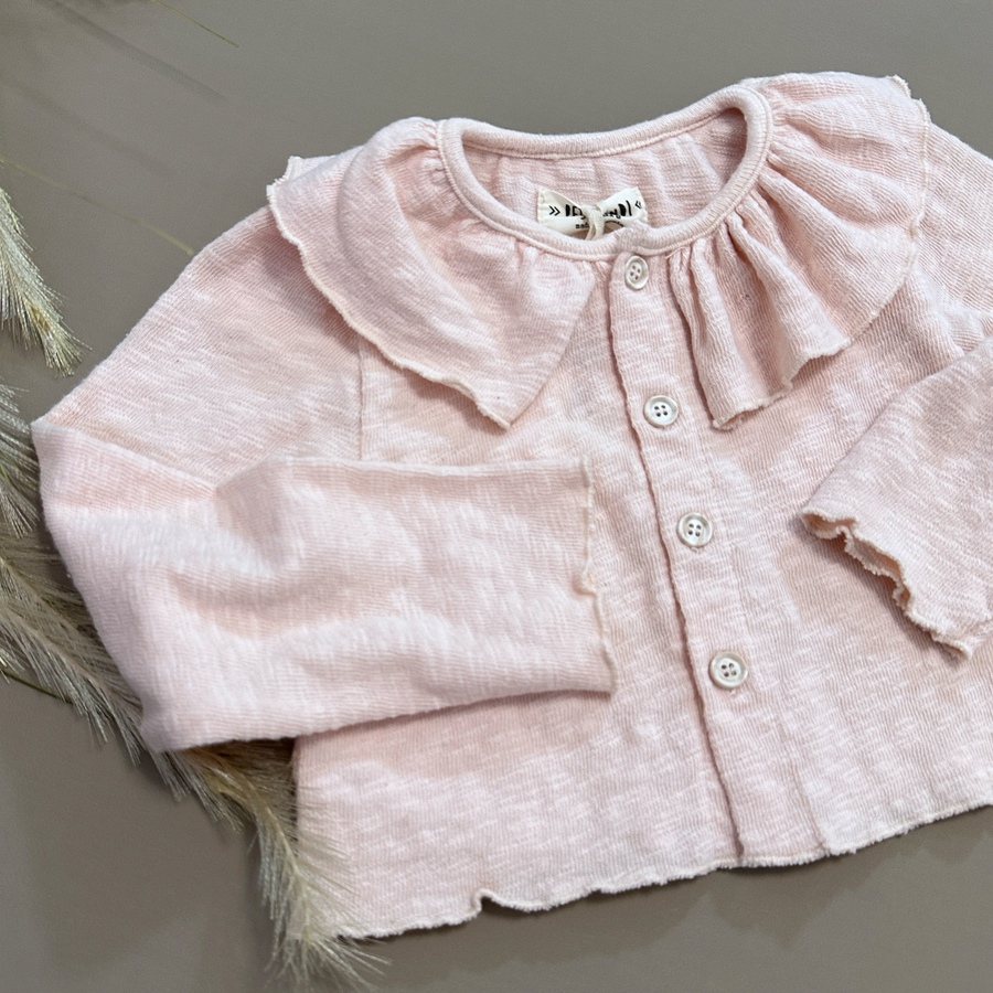 Cardigan con il colletto in filo di cotone rosa - morbidissimo e versatile