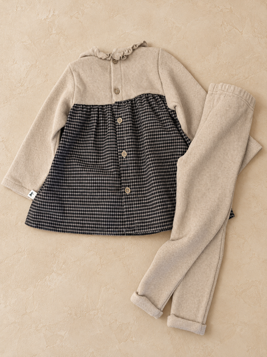 Completo abitino vichy e leggings in caldo cotone avena