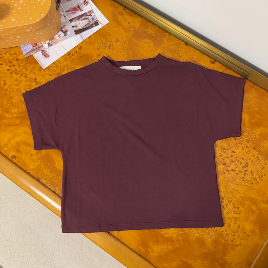 T-shirt over in jersey di cotone morbidissimo con manica scesa - borgogna