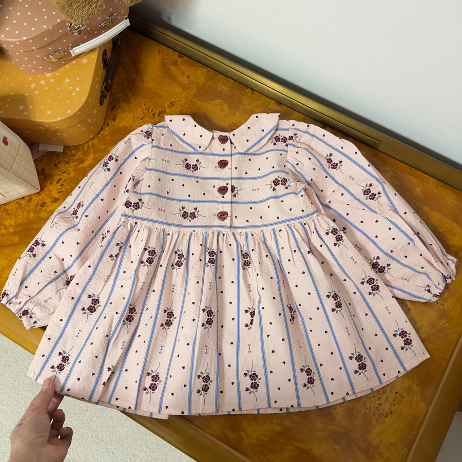 Colombe Tunic – Blusa in Seersucker con Cuoricini, Roselline e Bottoni a Cuore