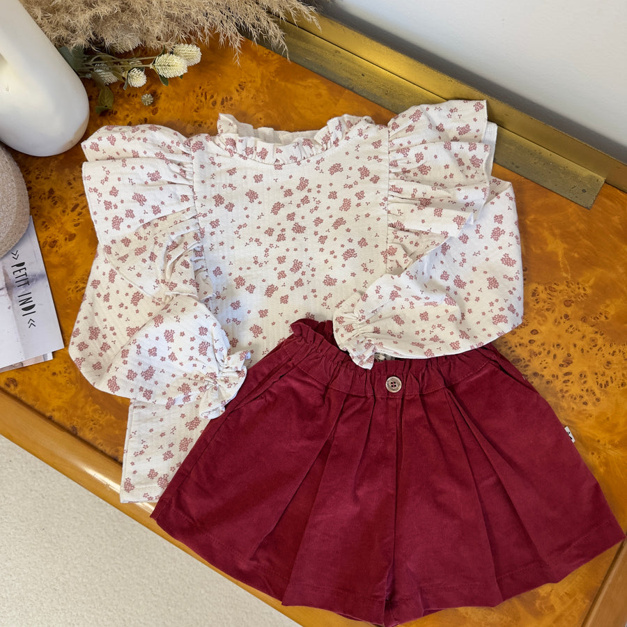 Blusa con volant - fiorellini borgogna
