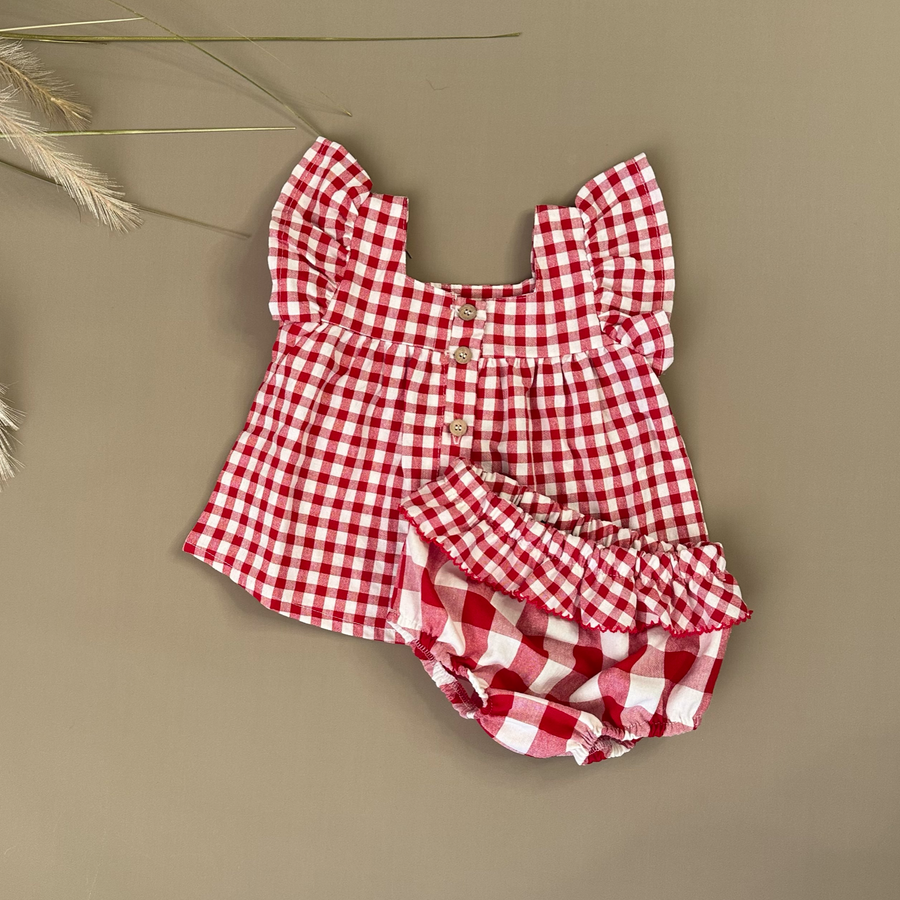 Culotte con ruches in vichy melograno