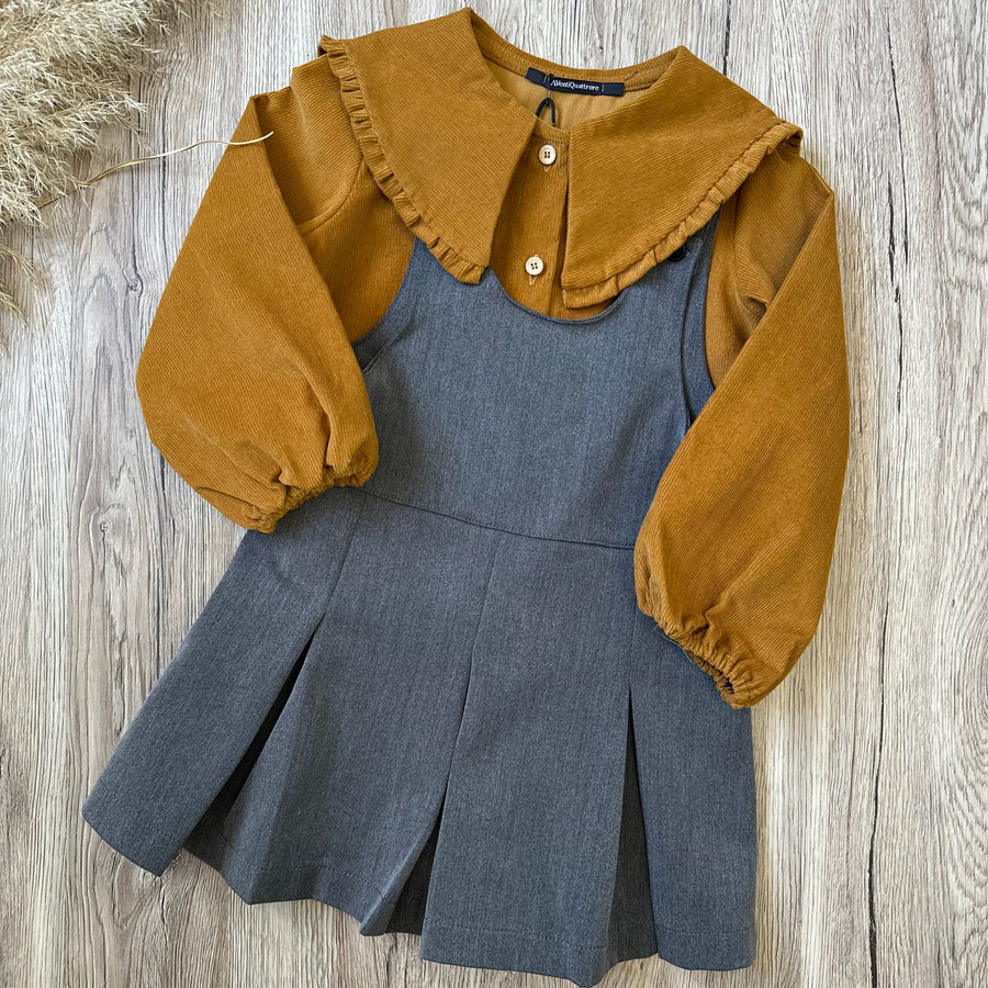 Camicia in microvelluto di cotone con maxi colletto - toffee gold