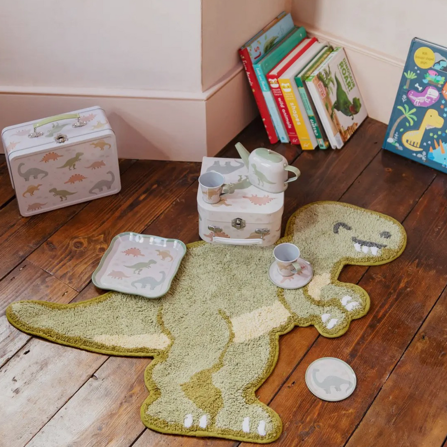 Set da Tè Portatile Fantasia Dino – Valigetta con Teiera, Tazzine e Vassoio