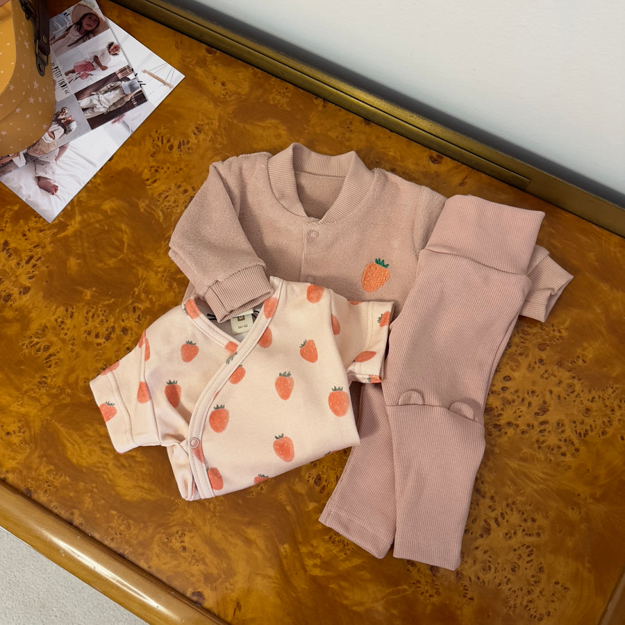 Leggings rosa blush in cotone organico certificato a costina – Fascia morbida e orecchie sulle ginocchia