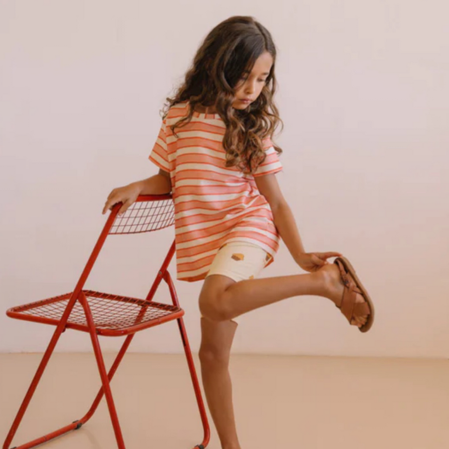 T-shirt Essential Rayures Rose Rouge in jersey di cotone a righe