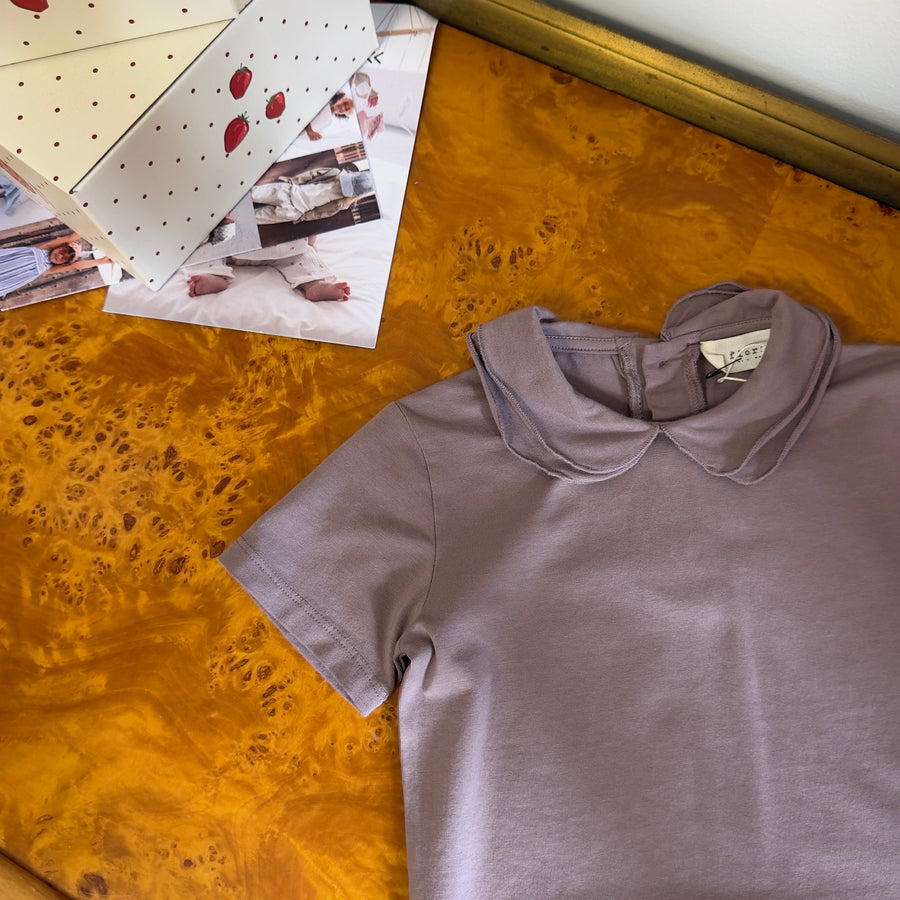 T-shirt in morbidissimo jersey di cotone con doppio colletto- malva
