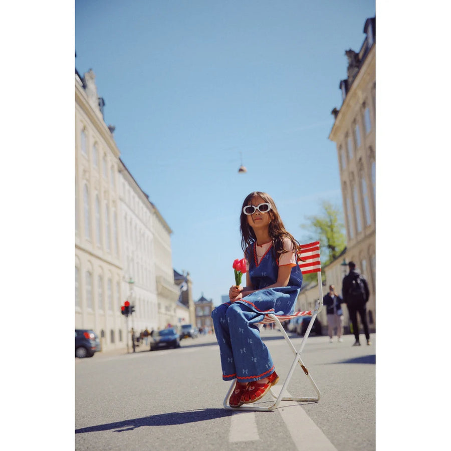 Eva Pants a Palazzo in Blue Denim Morbido con Vita Regolabile