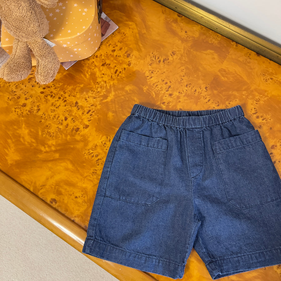 Pantaloncino  in denim leggero di cotone e lino con elastico in vita – Fit rilassato e versatile