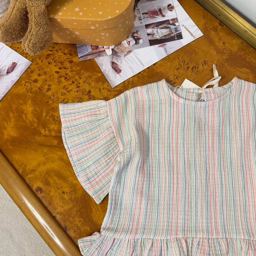 Blusa a scatoletta con ruches su maniche e fondo – design fluido e raffinato-arcobaleno