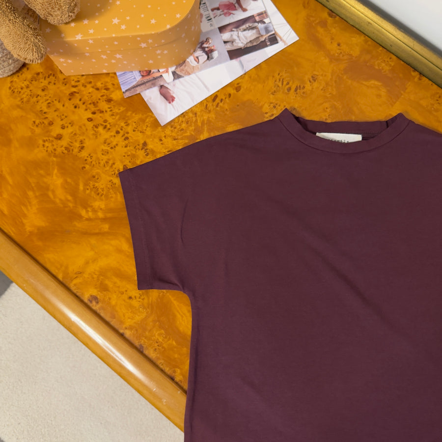 T-shirt over in jersey di cotone morbidissimo con manica scesa - borgogna
