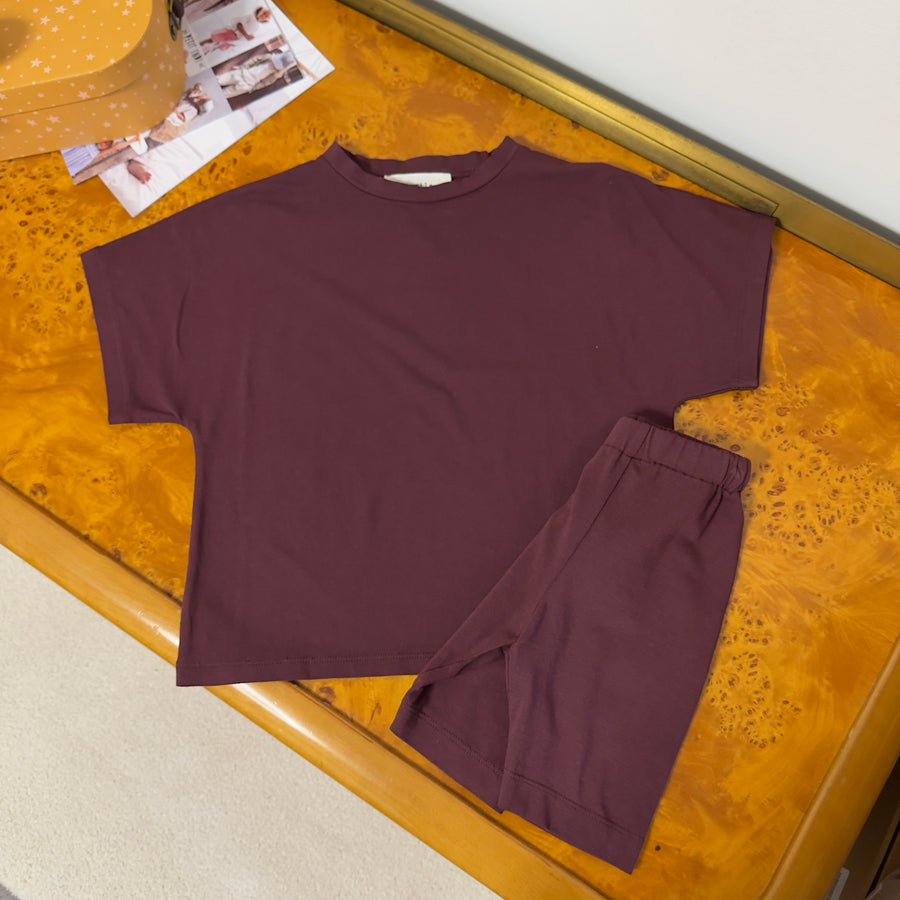 T-shirt over in jersey di cotone morbidissimo con manica scesa - borgogna