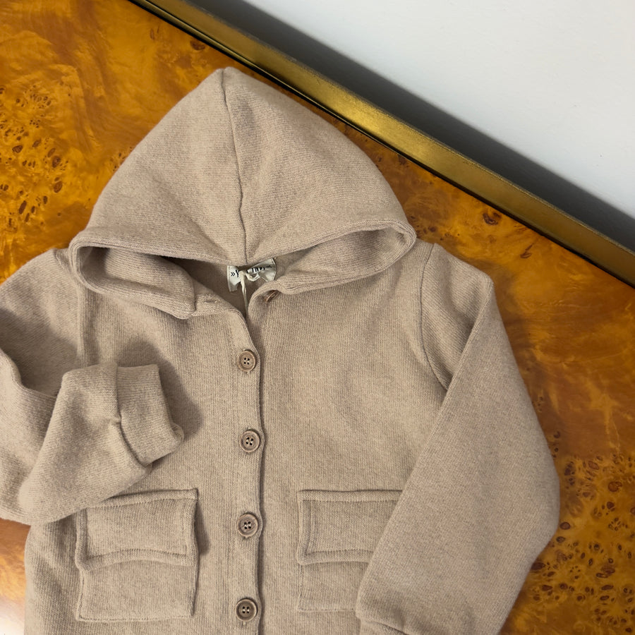 Cardigan con cappuccio in caldo cotone avena