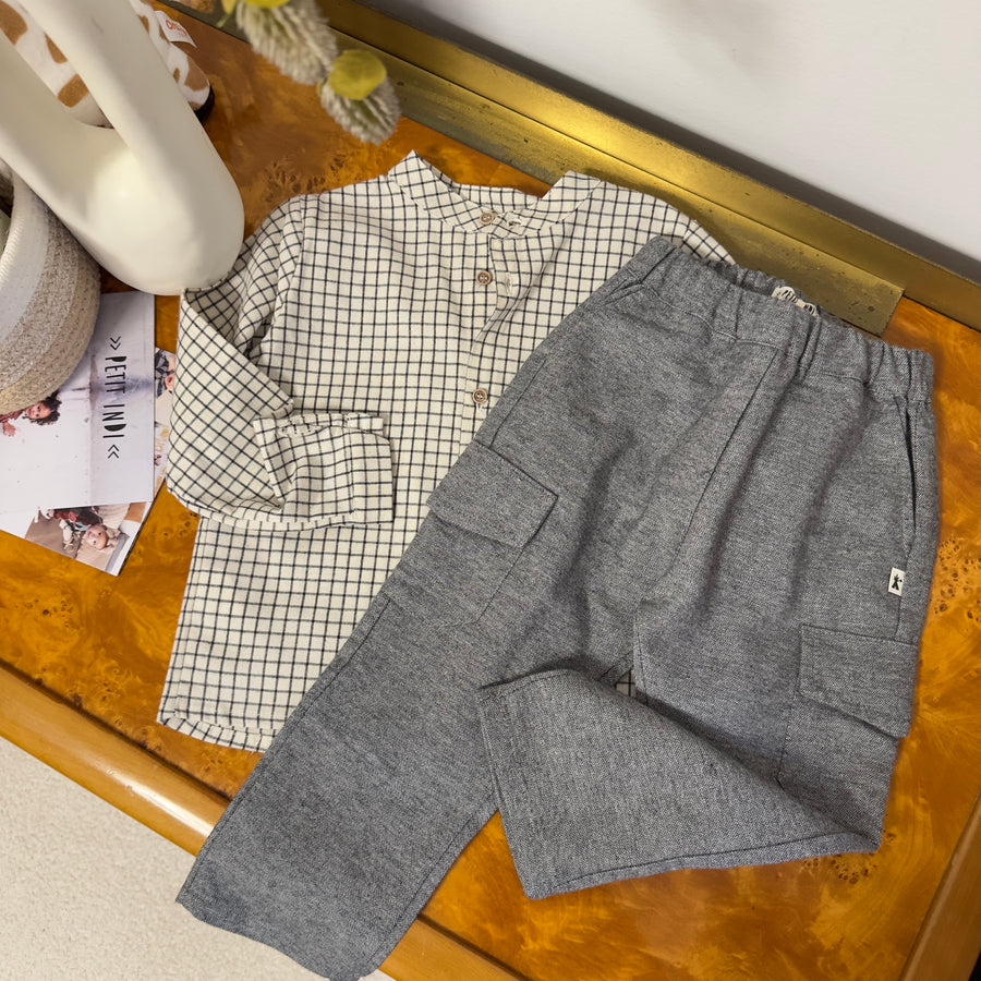 Camicia a quadretti in cotone - collo alla coreana