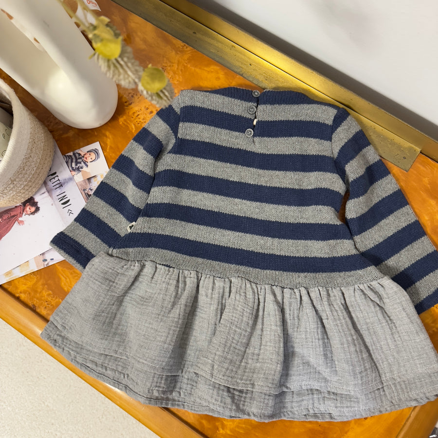 Abito in morbidissima maglia a righe blu e grigio - comfort e volume assicurato
