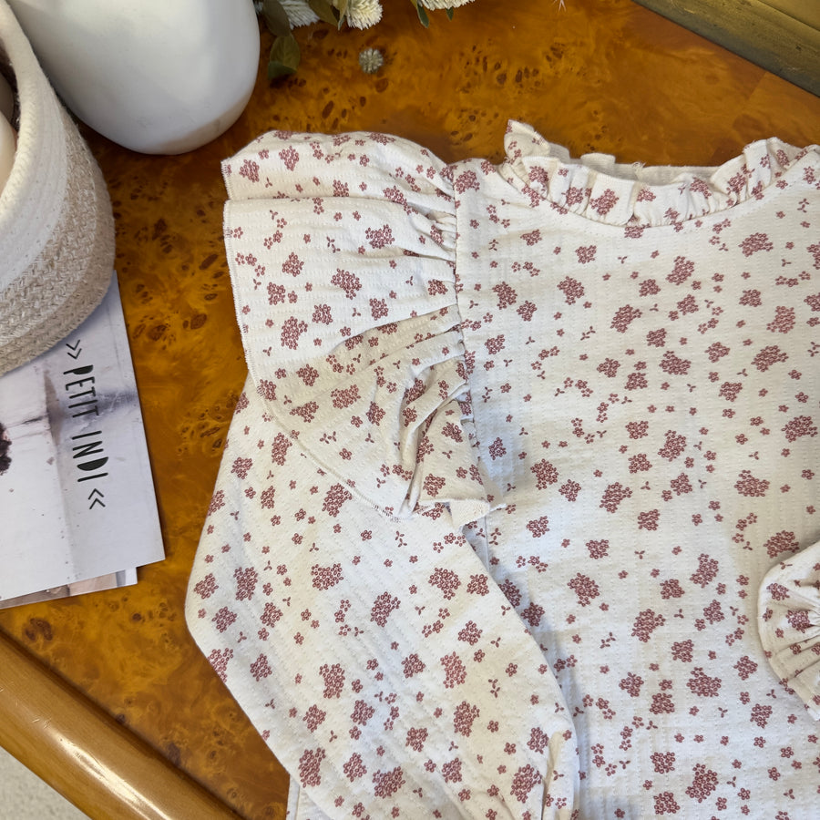 Blusa con volant - fiorellini borgogna