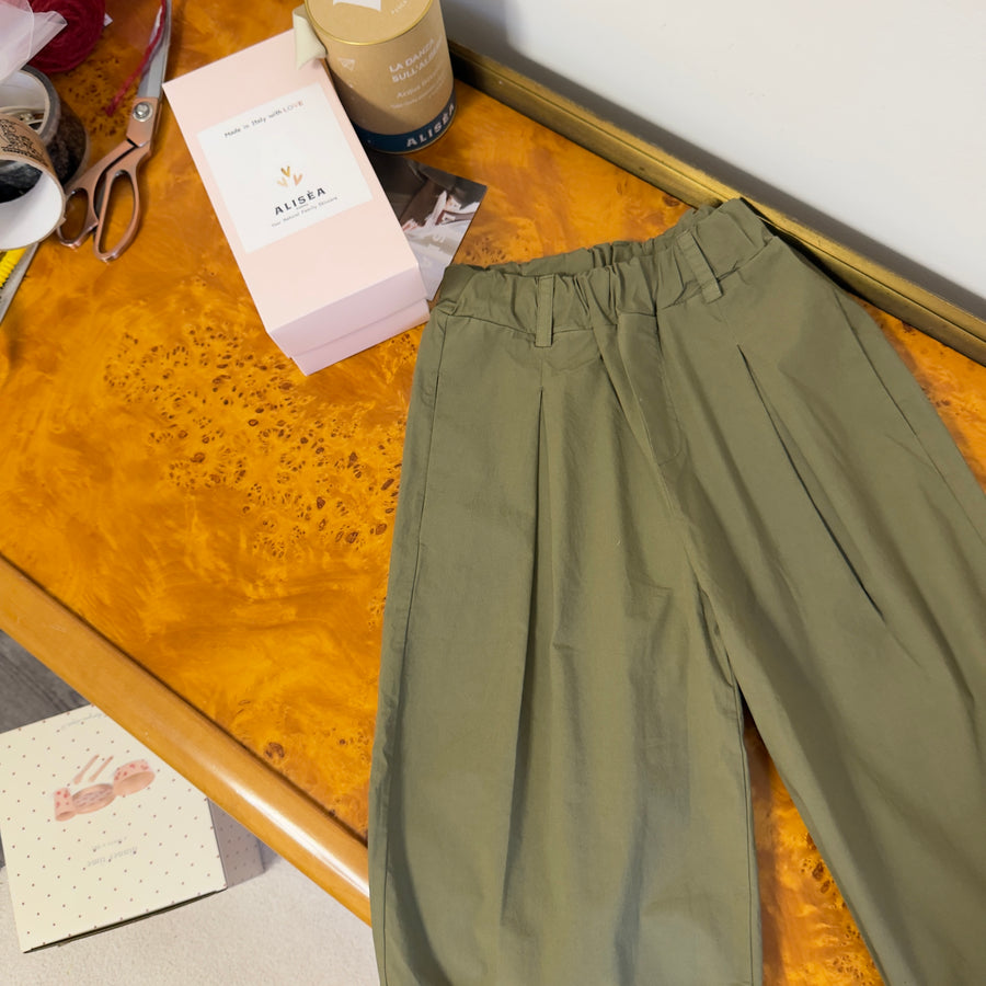 Pantalone palazzo  con le pinces e vita elasticata - foresta