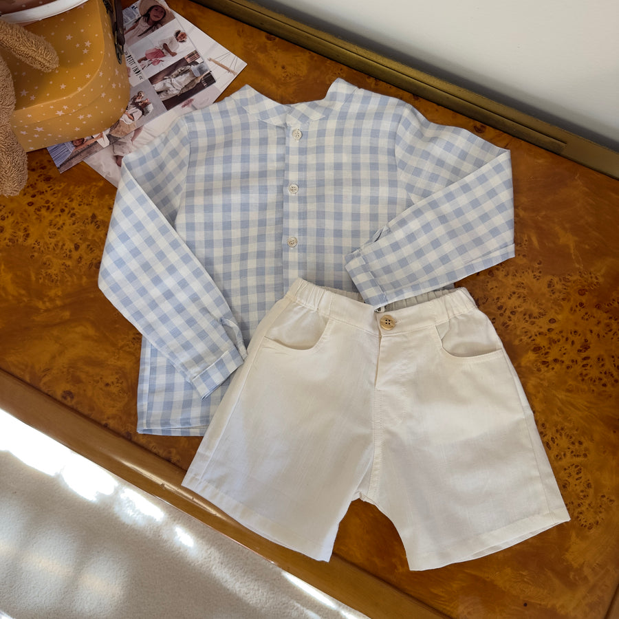 Camicia in cotone morbidissimo- vichy cielo e latte