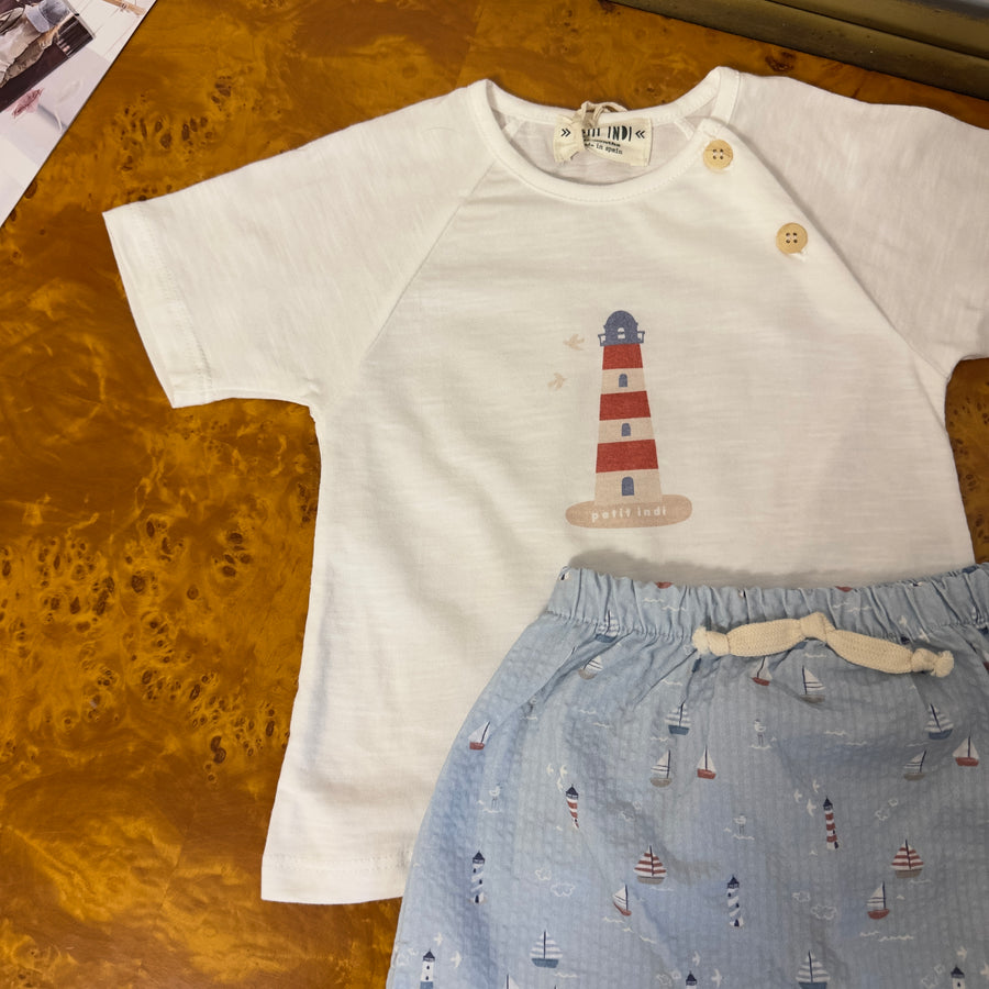 Set Completo T-shirt Giraffa & Elefante con Pantaloncini Coordinati in Tonalità Terra