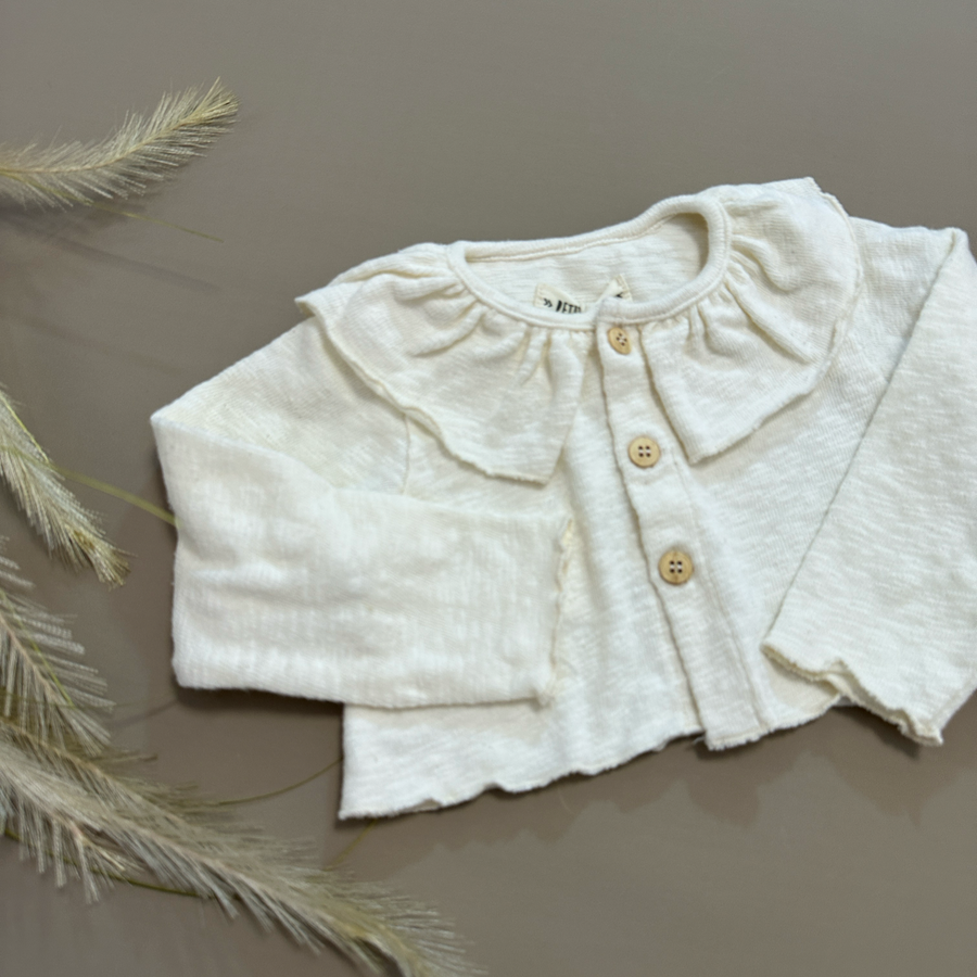 Cardigan con il colletto in filo di cotone latte - versatilità e morbidezza