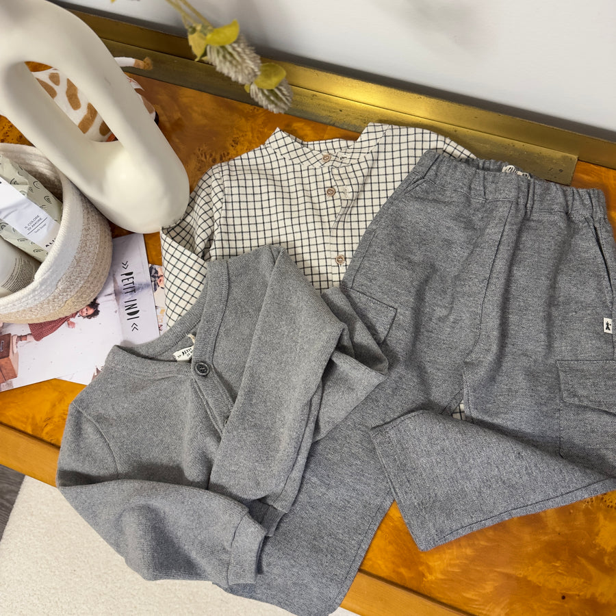 Camicia a quadretti in cotone - collo alla coreana