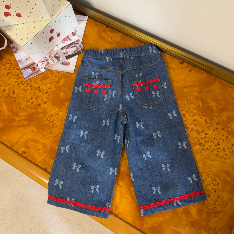 Eva Pants a Palazzo in Blue Denim Morbido con Vita Regolabile