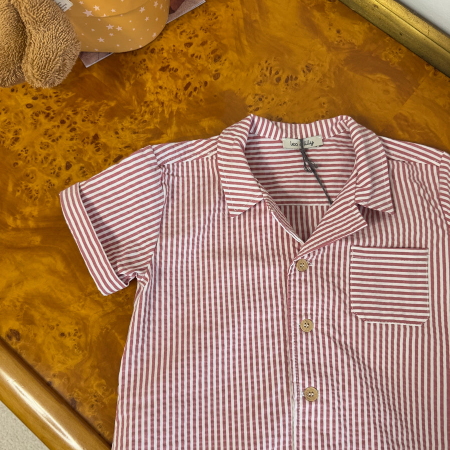 Camicia in seersucker a Manica Corta Colore Mosto su Latte | Versatile e Pratica