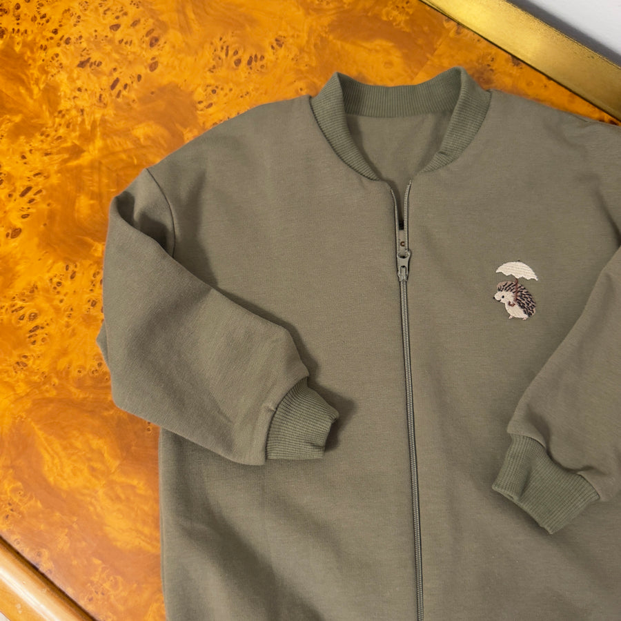 Felpa con Zip in Cotone Biologico -Oliva