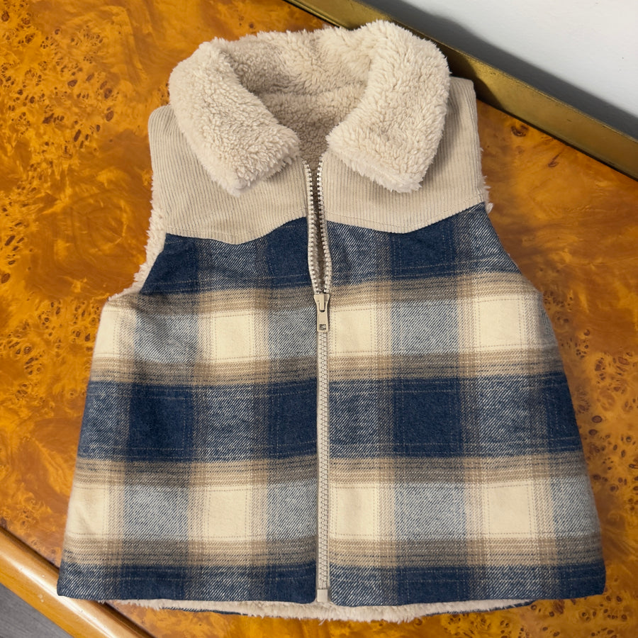 Gilet a quadri navy e avena con teddy
