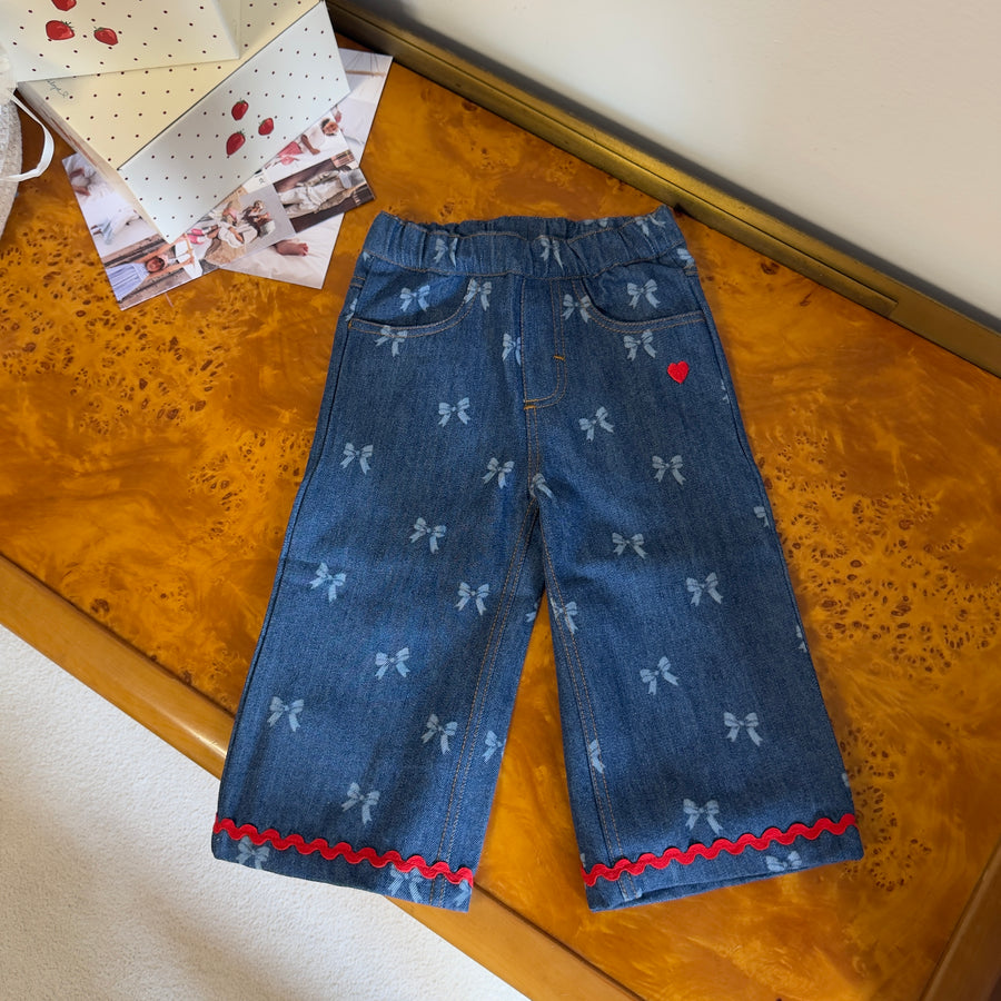 Eva Pants a Palazzo in Blue Denim Morbido con Vita Regolabile