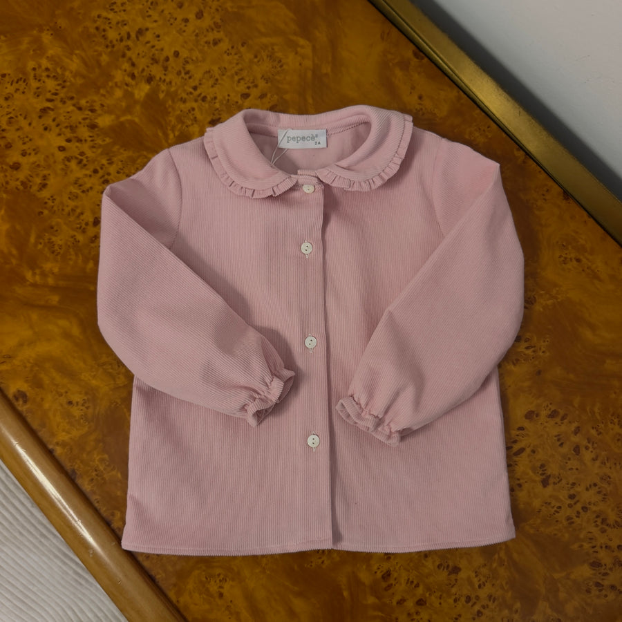 Camicia in Microvelluto con Colletto Peter Pan -Rosa Peonia