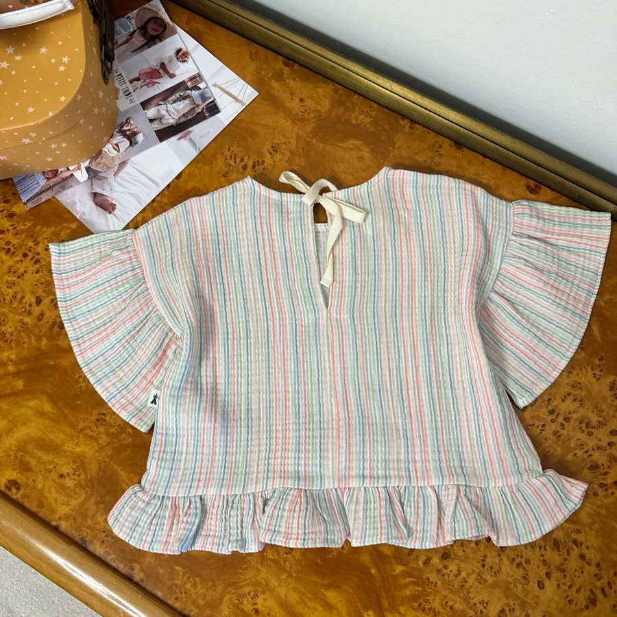 Blusa a scatoletta con ruches su maniche e fondo – design fluido e raffinato-arcobaleno