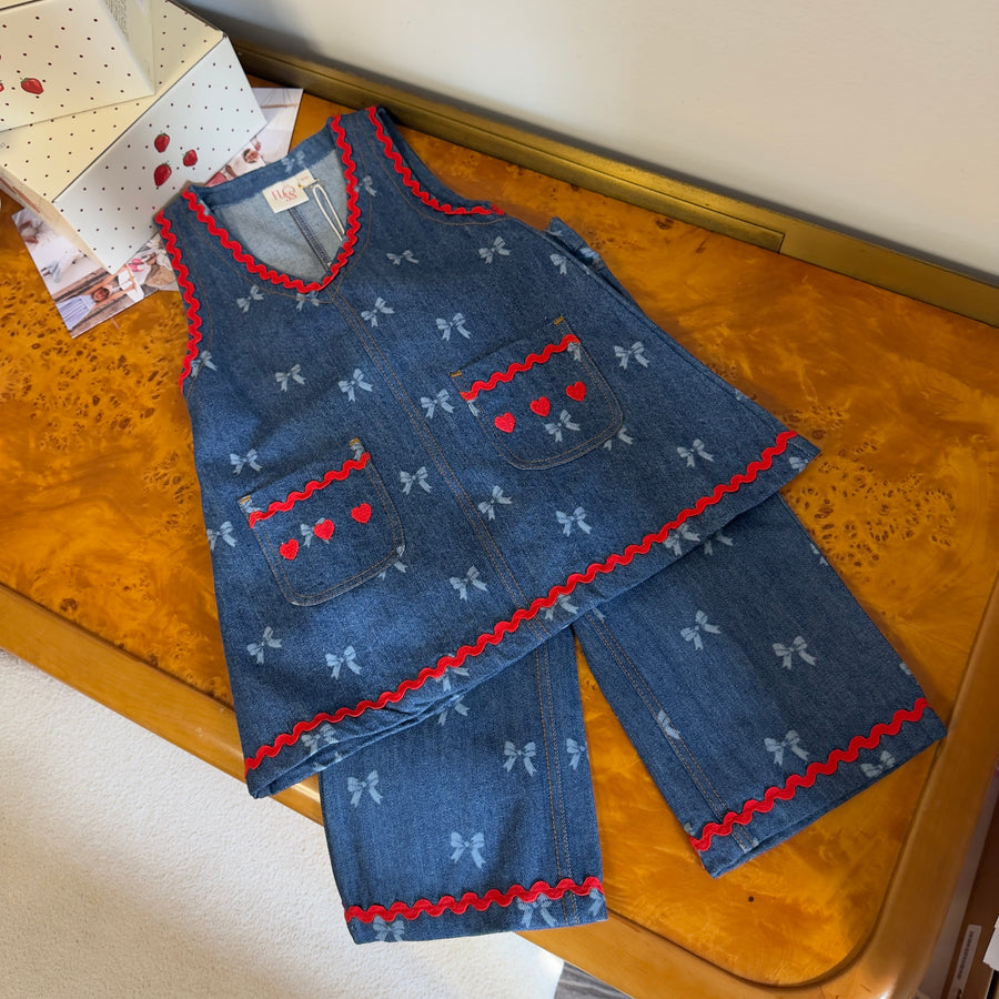 Eva Pants a Palazzo in Blue Denim Morbido con Vita Regolabile