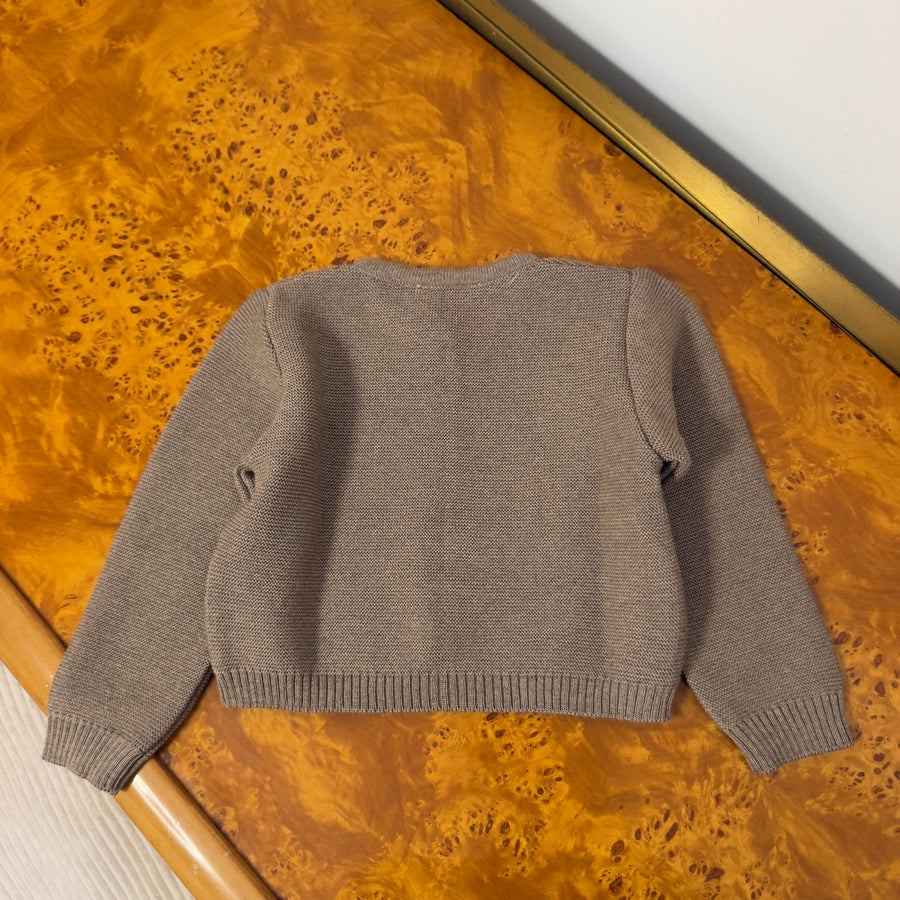 Cardigan con Bottoncini in Lana Merino -Fango