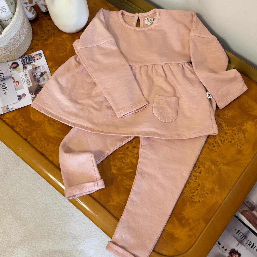 Set un cotone organico - felpa svasata e leggings - pink nude